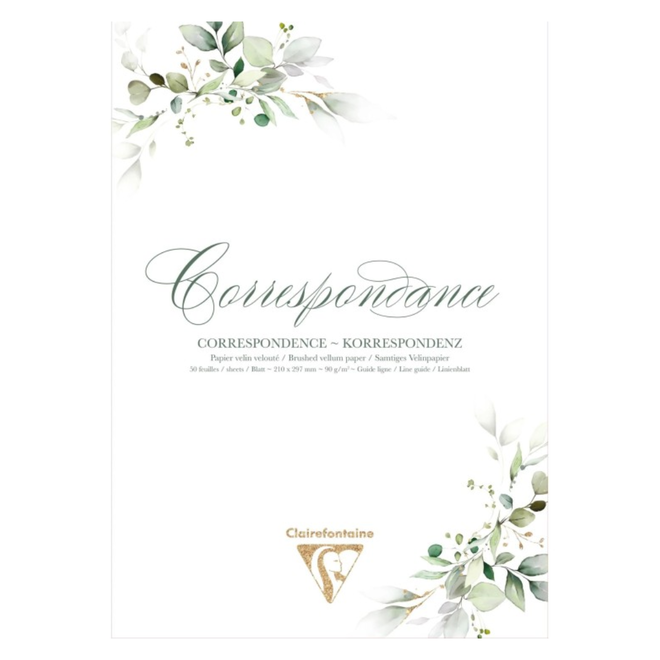Clairefontaine Correspondence Paper, Brushed Vellum - 21x29.7cm, 90g, 50 Sheets - Eucalyptus Green
