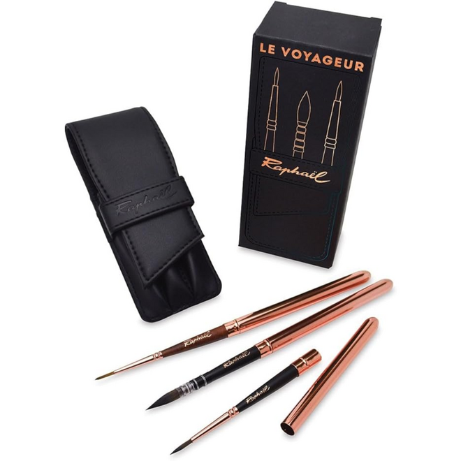 Raphael Travel Brush Set: Le Voyageur - 0 & 6 Round, 3/0 Mop