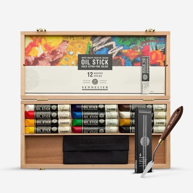Sennelier Extra-Fine Oil Stick - 12 Oil Sticks Wooden Box Set