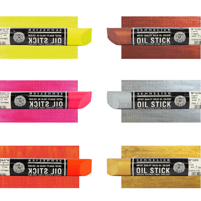 Sennelier Extra-Fine Artist Oil Stick - Set of 6 x 38ml Fluorescent & Metallic