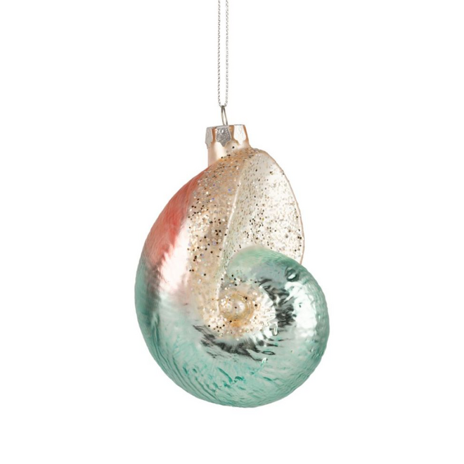 Christmas Ornament - Glass Pastel Nautilus Seashell