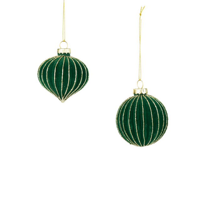 Christmas Ornament - Ridged Green Glass Ball, Assorted