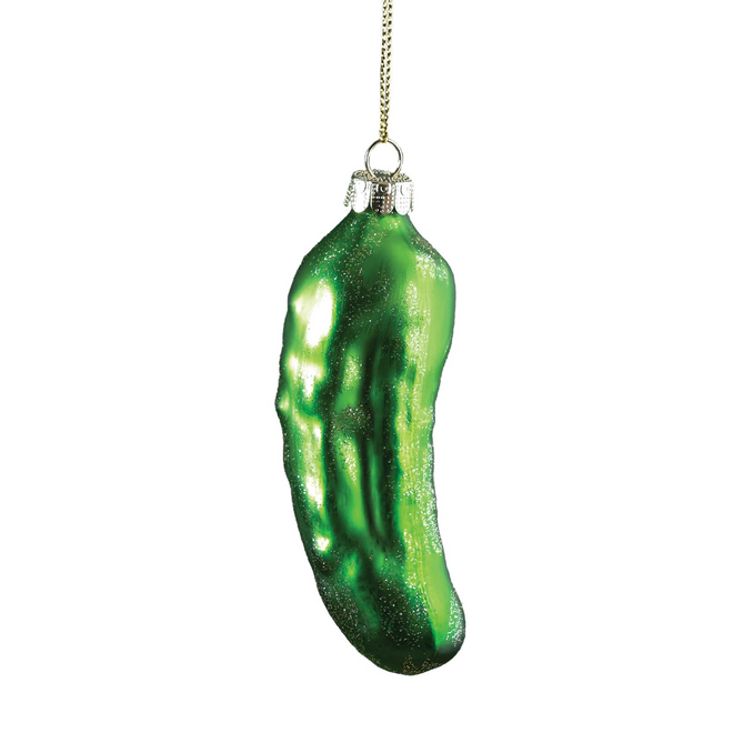 Christmas Ornament - Blown Glass Pickle w/ Glitter