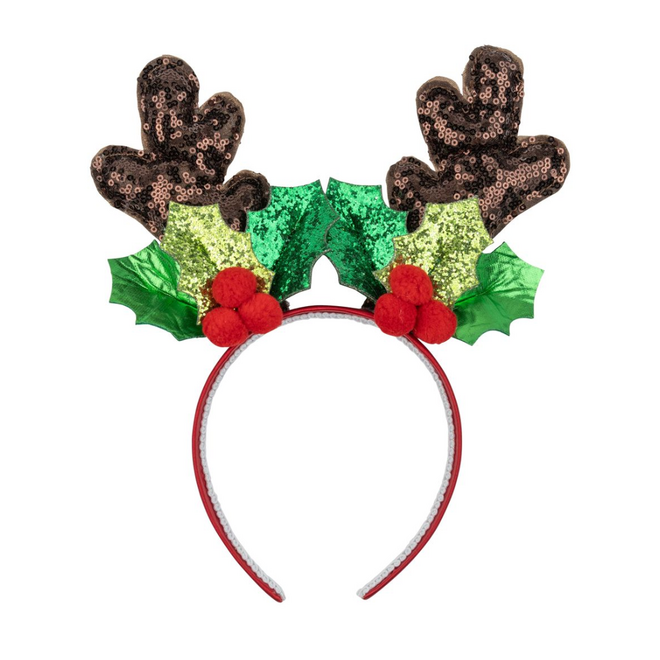 Antlers & Holly Christmas Headband, Sequined