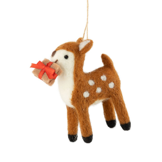 Christmas Ornament - Felt Reindeer, Brown w/ White Spots