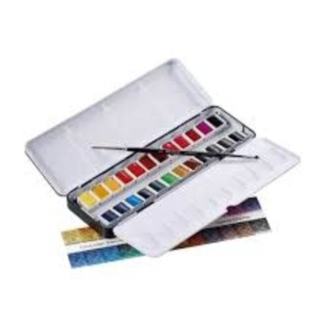 Sennelier French Artist Watercolour Half Pan Metalbox of 24 Colours