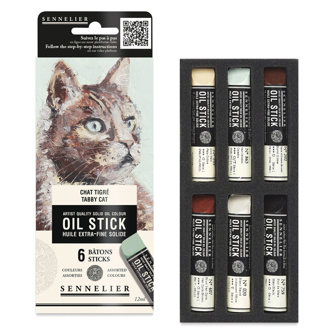 Sennelier Extra-Fine Oil Stick - 6 Mini Oil Sticks - Tabby cat
