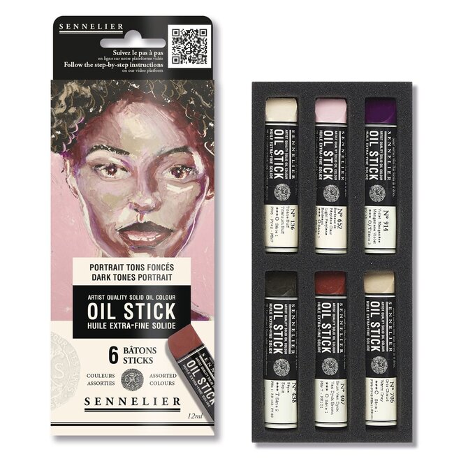 Sennelier Extra-Fine Oil Stick - 6 Mini Oil Sticks - Dark Tones Portrait