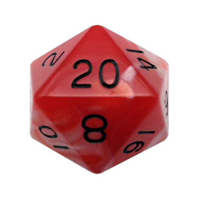 35mm Mega Acrylic D20 - Red & White w/ Black Numbers