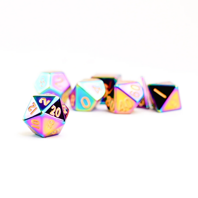 Metal Polyhedral Dice Set - 16mm, Torched Rainbow