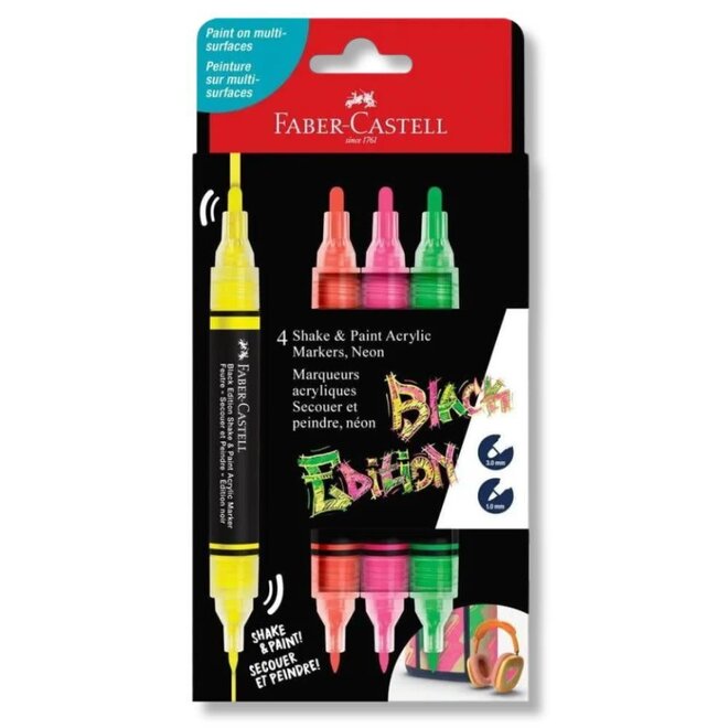 Faber Castell Double Ended Acrylic Paint Marker Set of 3 - Black Edition - Neon - 3mm and 1mm