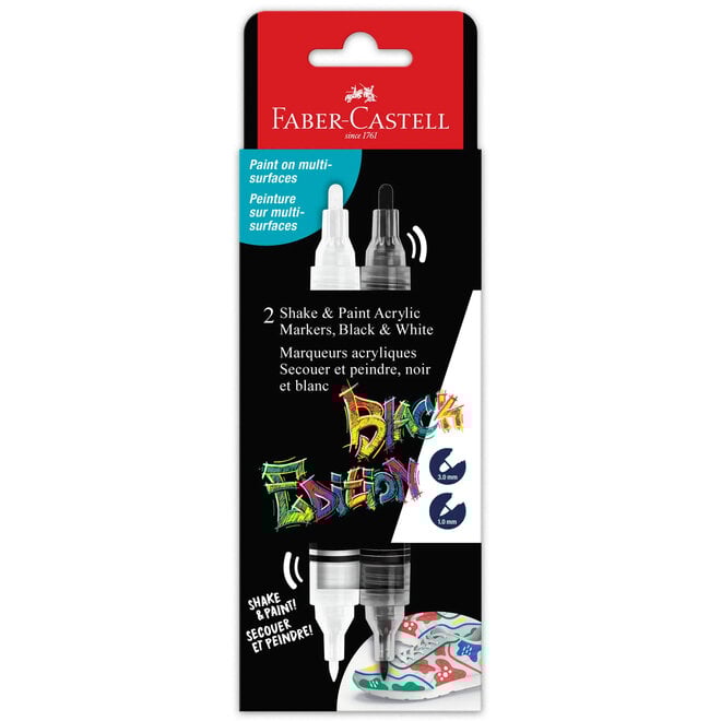 Faber Castell Black Edition Double Ended Paint Marker Set of 2 - Black and White - 3mm and 1mm