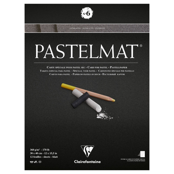 Pastelmat Pastel Card - 360g, 12x15.5", 12 Sheets - #6: Anthracite