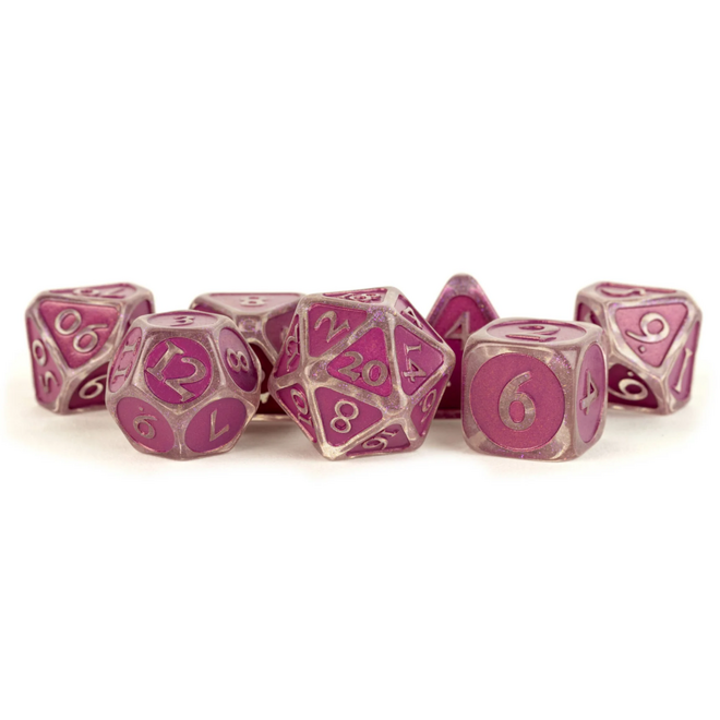 Acrylic Polyhedral Dice Set - 16mm, Ice w/ Purple Enamel