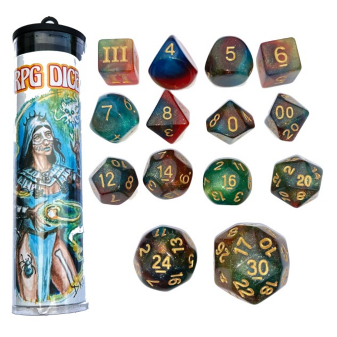 Dungeon Crawl Classics RPG Dice Set, 14pc - Motes of Mercurial Magic