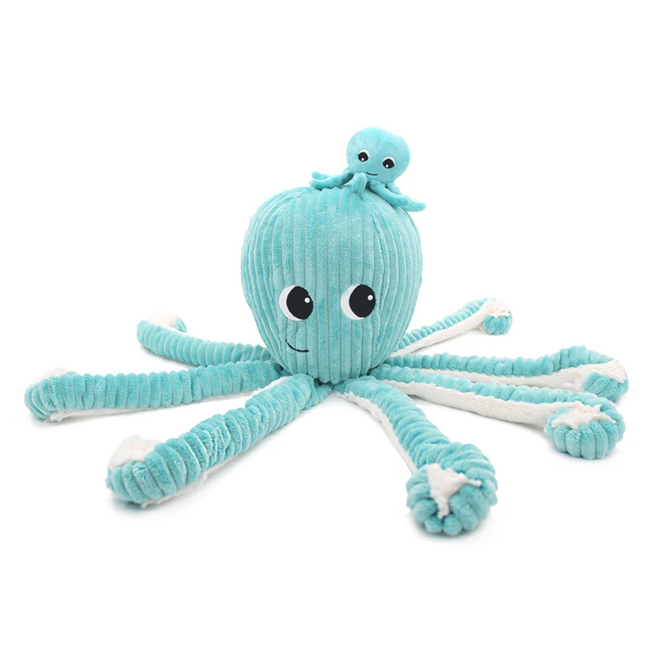 Les Ptipotos: Mom & Baby Plush - Filou the Octopus, Aqua Blue