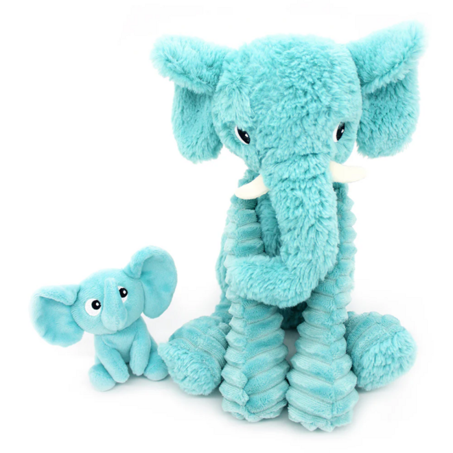 Les Ptipotos: Mom & Baby Plush - Dimoitou the Elephant, Aqua Blue