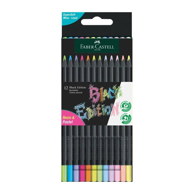 Faber Castell Black Edition Color Pencil Neon & Pastel Carded Tin/12