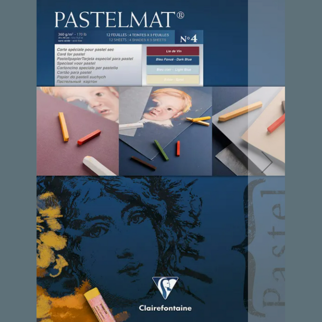 Pastelmat Pastel Card - 170lb, 9.5x12", 12 Sheets - #4: Sand, Light Blue, Dark Blue, & Wine