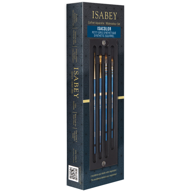 Isabey Isacolor Watercolour Synthetic Squirrel Brush Set in Black Wooden Box