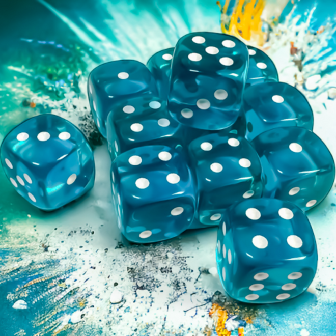 Chessex 16mm D6 Dice Set, 12pk - Translucent: Teal w/ White