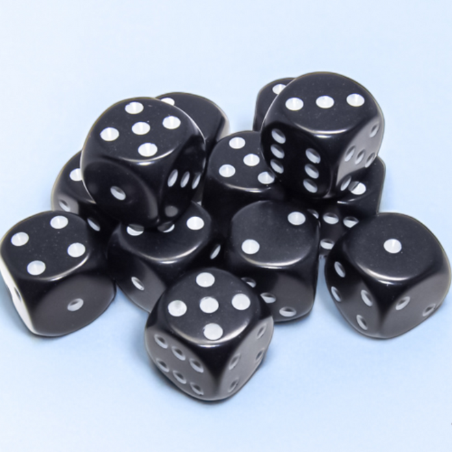 Chessex 16mm D6 Dice Set, 12pk - Opaque: Black w/ White
