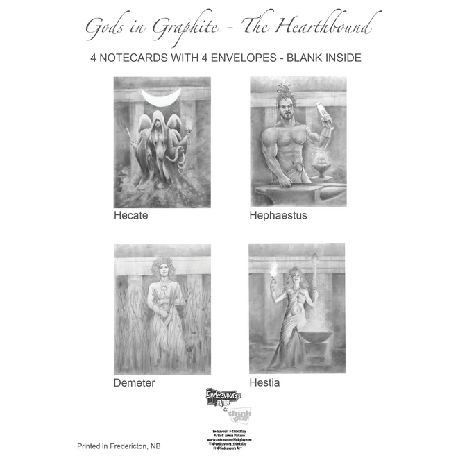 Gods in Graphite - The Hearthbound - James Dickson Greek God Notecards - 4 Card Pack