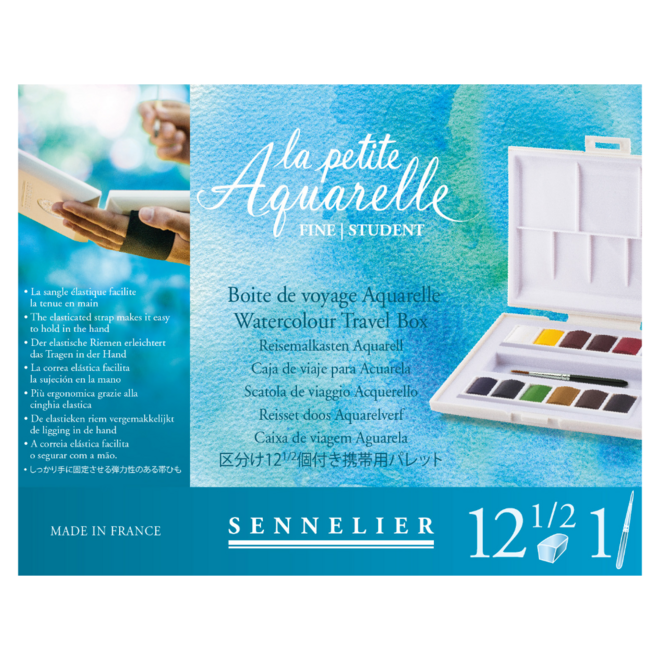 Sennelier La Petite Aquarelle Watercolour - 12 Half-Pan Travel Box & Brush