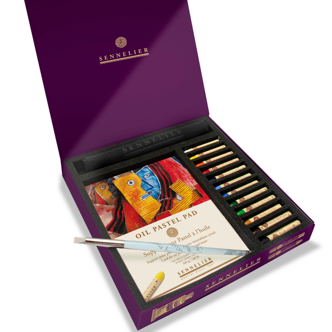 Sennelier Oil Pastels: Box Set w/ 12 Colours, Pastel Pad, Sculpt Brush, & Cloth