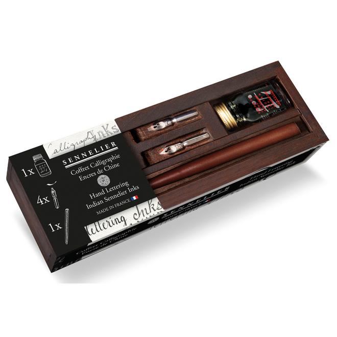 Sennelier Indian Inks Hand Lettering Set w/ Quill & 4 Nibs