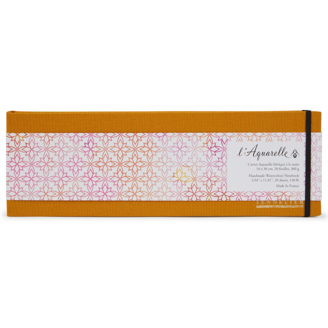 Sennelier l'Aquarelle Handmade Watercolor Notebook 140lbs, 300g - 10cmx30cm (3.94"x11.81") - 20 sheets