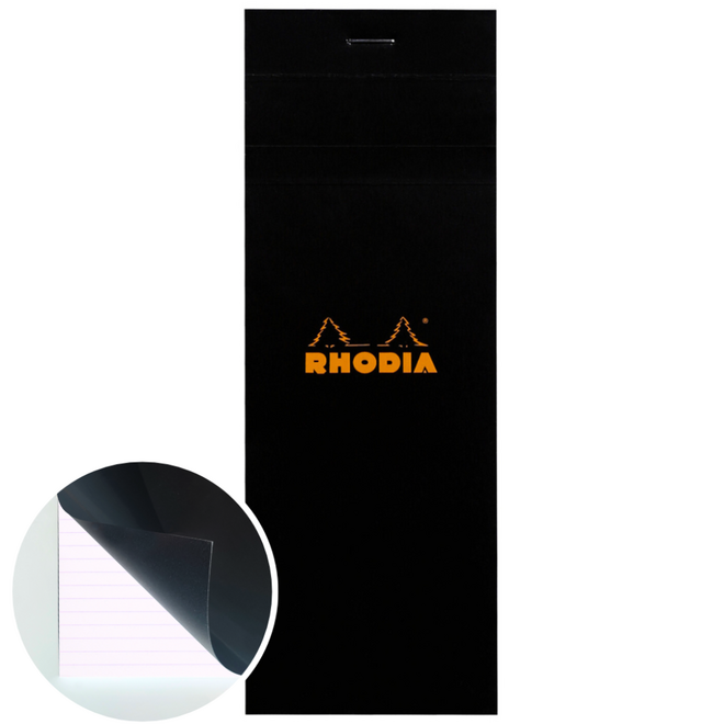 Rhodia Stapled Notepad - 80 Sheets, Lined, 2.9x8.3" - Black