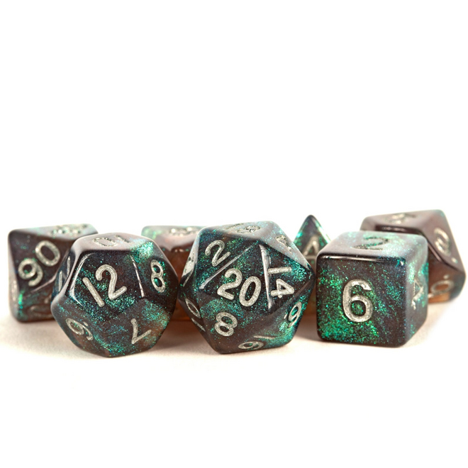 Fanroll 16mm Acrylic Polyhedral Dice Set - Stardust: Gray w/ Silver