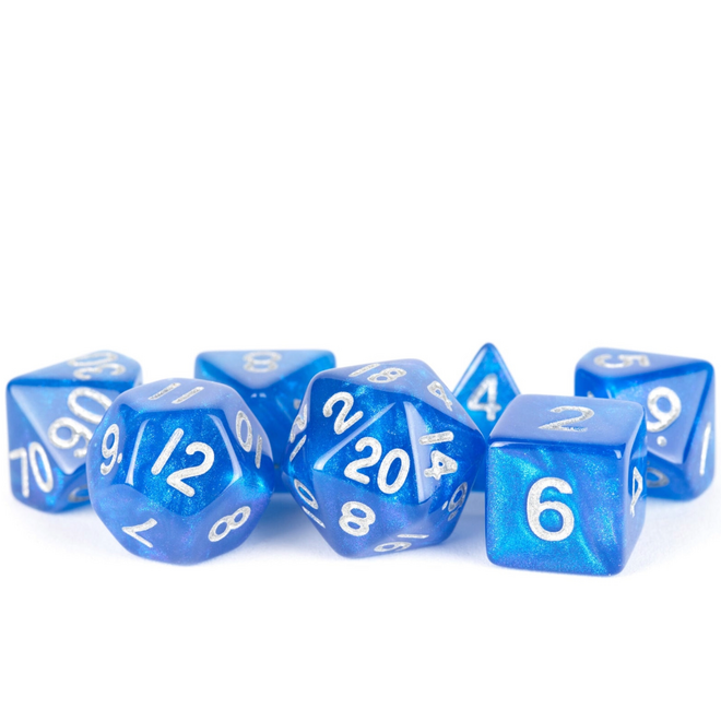 Fanroll 16mm Acrylic Polyhedral Dice Set - Stardust: Blue w/ Silver