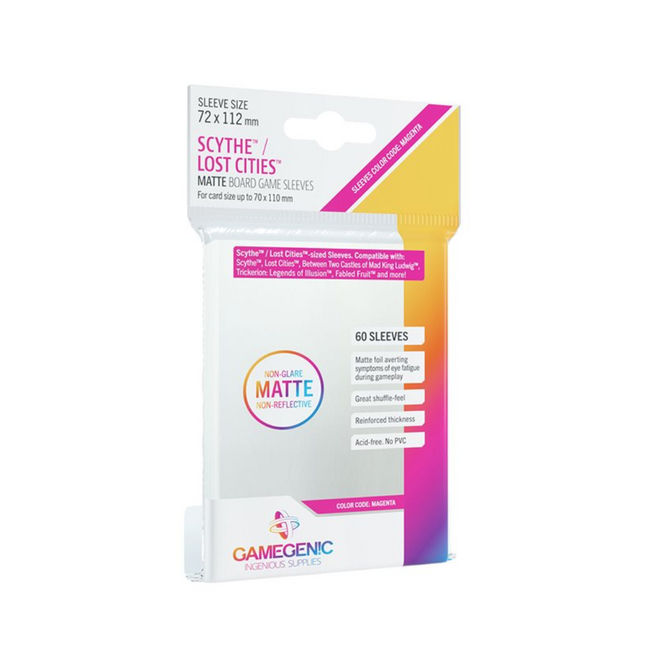 Gamegenic Matte Prime Sleeves - Colour Code: Magenta - Scythe/Lost Cities (72mmx112mm) - 60 Sleeves