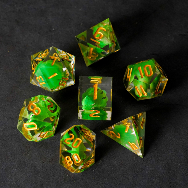 Polyhedral Dice Set: Handmade Sharp Edge Resin - Frog Dice