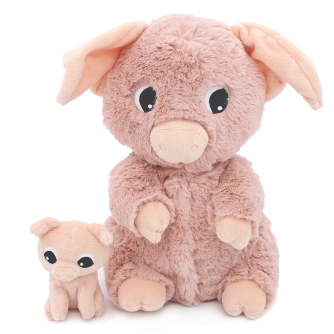 Les Ptipotos: Mom & Baby Plush - Barbekiou the Pig, Pink