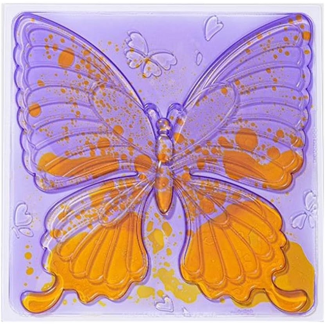 3D Textured Liquid Sensory Floor Tile, 12" - Purple & Yellow Butterfly