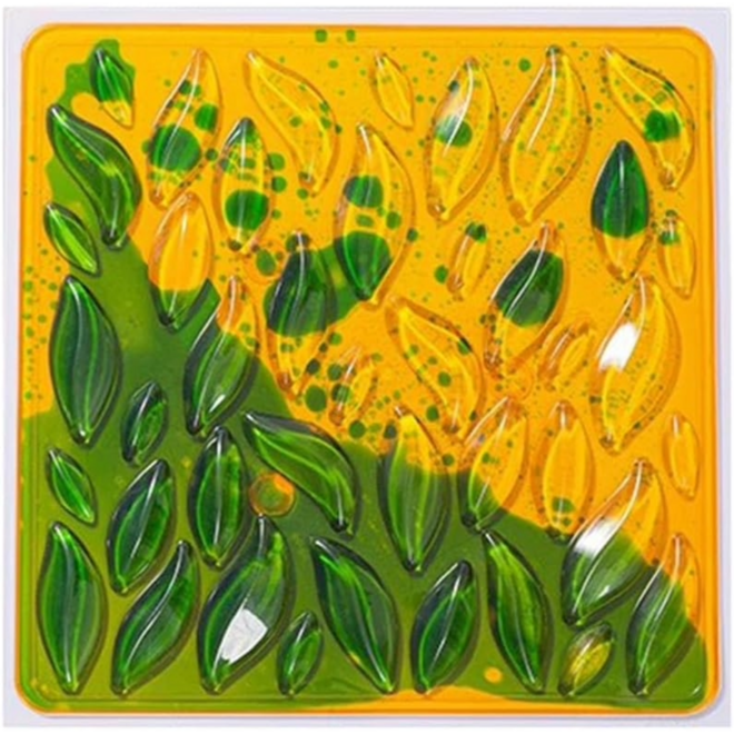 3D Textured Liquid Sensory Floor Tile, 12" - Green & Yellow Leaves