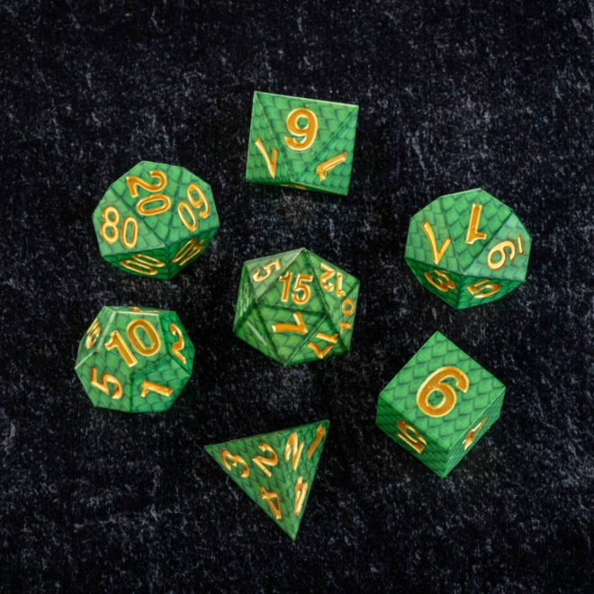 FanRoll Dragon Storm Dice - 7pc Polyhedral Set - Green Dragon Scales