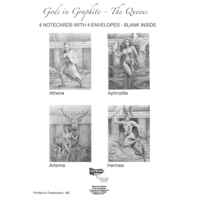 Gods in Graphite - The Queens - James Dickson Greek God Notecards - 4 Card Pack