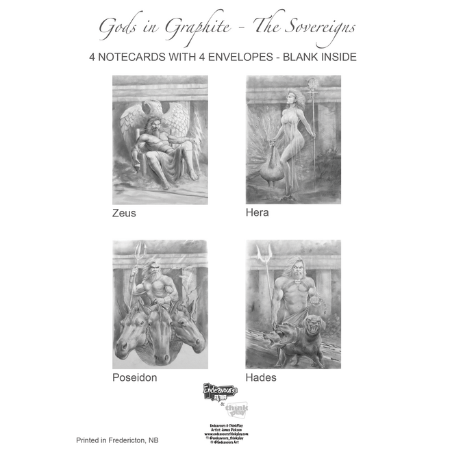 Gods in Graphite - The Sovereigns - James Dickson Greek God Notecards - 4 Card Pack
