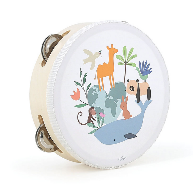 Vilac Wooden Tambourine - Sarah Betz: Animals of the World