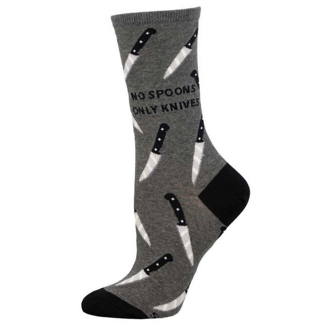 Socksmith Socks - No Spoons Only Knives, Gray Heather - Size S/M