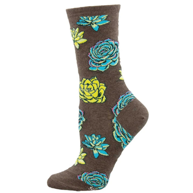 Socksmith Socks - Succulents, Brown Heather - Size S/M