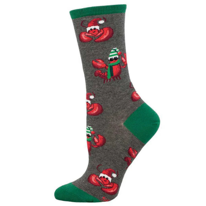 Socksmith Christmas Socks - Festive Lobsters, Charcoal Heather - S/M
