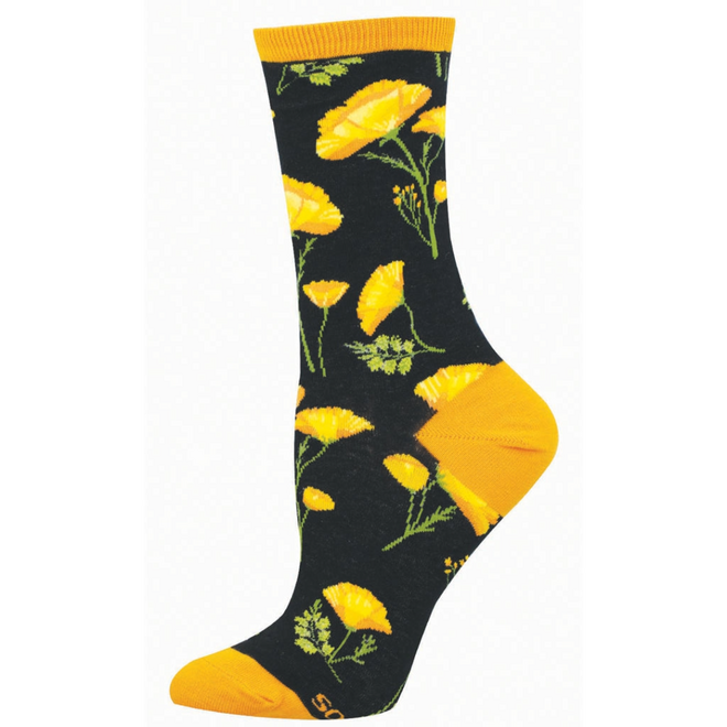 Socksmith Socks - California Poppies, Black - S/M