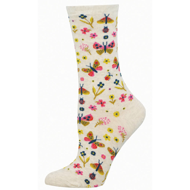 Socksmith Socks - Butterfly Floral, Ivory Heather - S/M