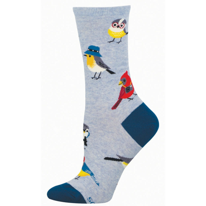 Socksmith Socks - Bird Is the Nerd, Blue Heather - S/M