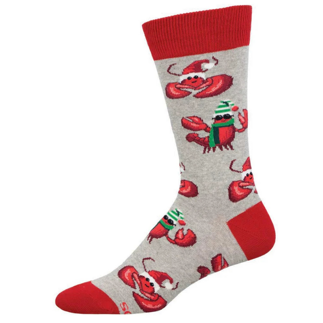 Socksmith Christmas Socks - Festive Lobsters, Light Gray Heather - L/XL